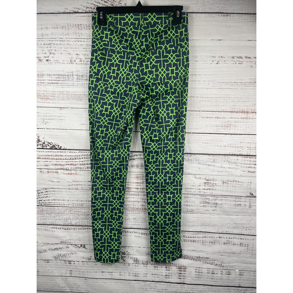 Gretchen Scott Pants Women's XS Navy Green Geometric Print Stretch Cotton Ankle - Picture 7 of 9